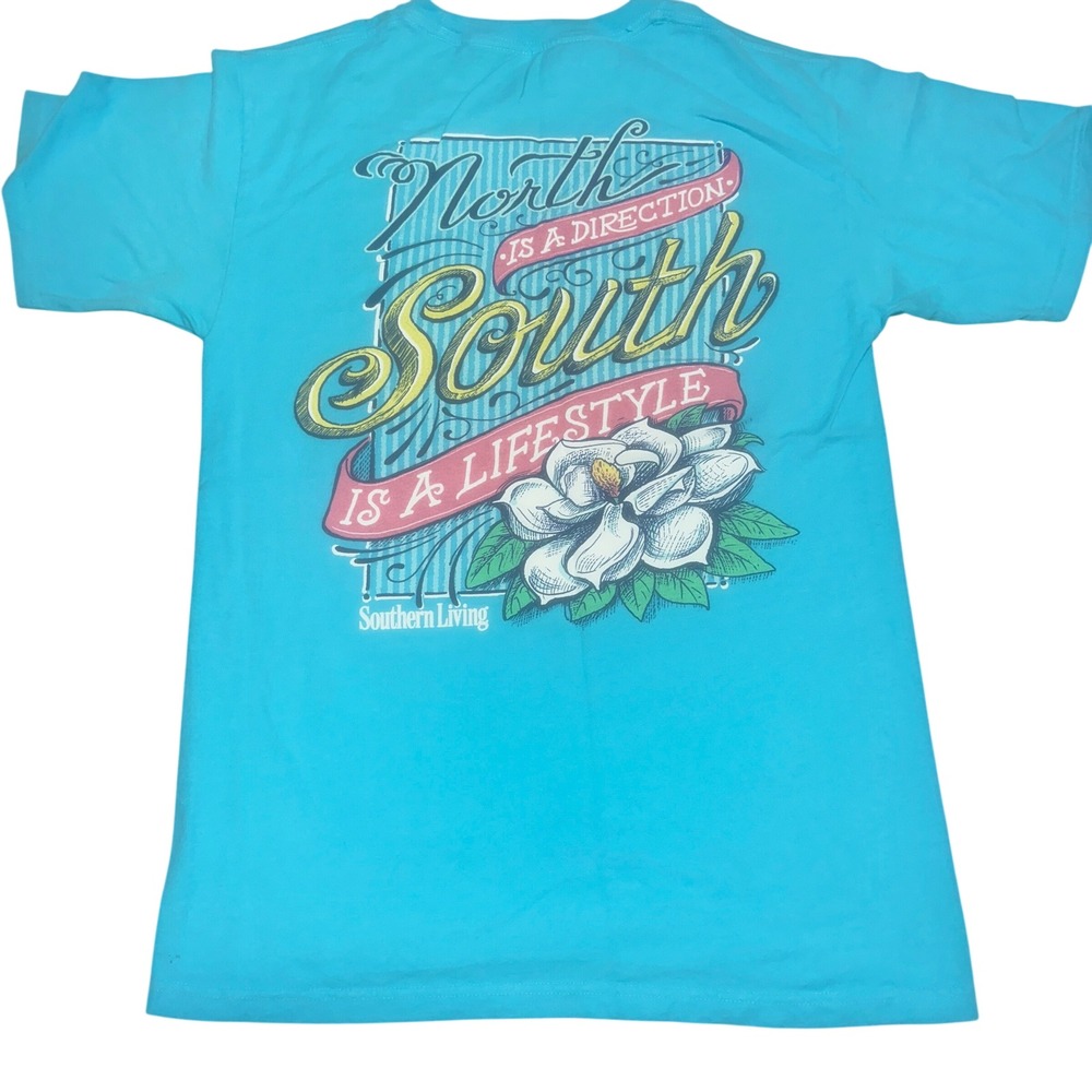 Southern Living South Is A Lifestyle Shirt Mens Small Blue Magnolia Flower‎ Tee